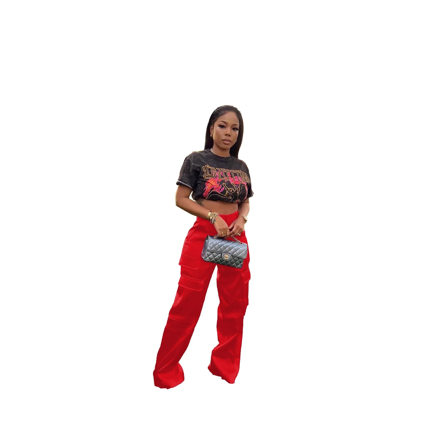Women Pants Spring Summer Casual Satin Stretch High Waist Cargo Pants With Pocket Streetwear Solid Wide Leg Pants Flare Trouser