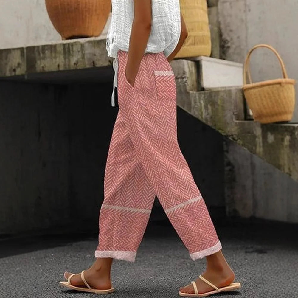 Women Pants New Summer Autumn Boho Style Sleepwear Wide Leg Pants High Waist Casual Female Calf-Length Clothes Loose Trousers