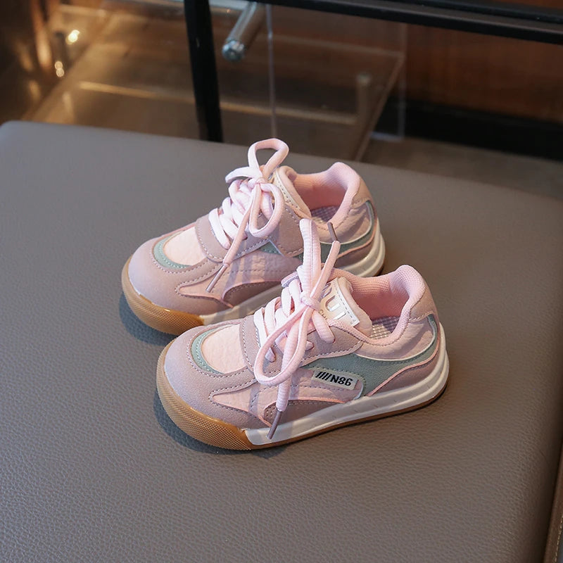 Korean version Kids sports shoes 2025 new four season double mesh breathable girls' fashionable boys' single shoes