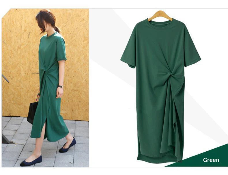 Summer Dress Casual 2024 Black Shirt Dress Midi Women Korean Style Clothes Side Split Ladies 4XL Short sleeve
