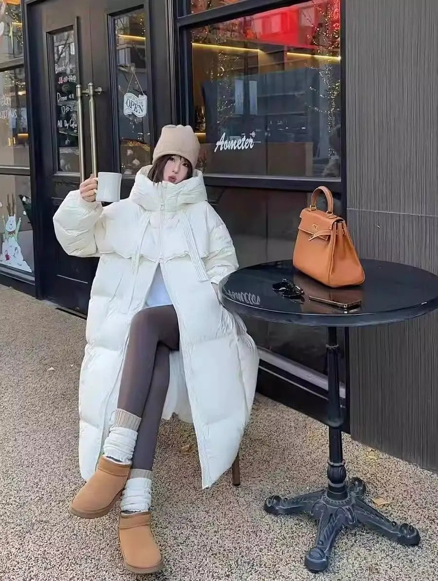 Black Winter Coat 2025 New Women's Thick Cotton Parka Jacket Korean Oversized Loose Hooded Coats Female Casual Long Overcoat