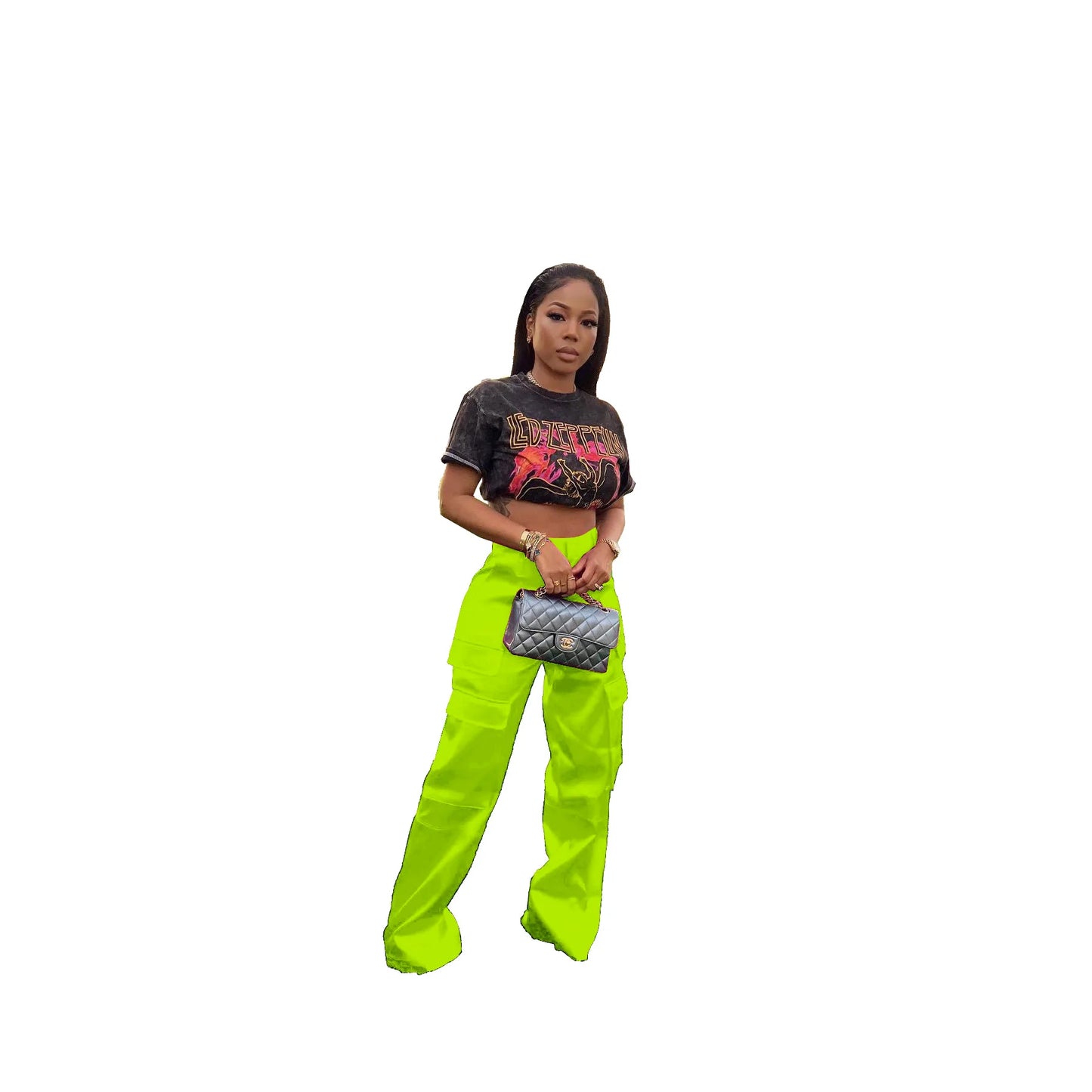 Women Pants Spring Summer Casual Satin Stretch High Waist Cargo Pants With Pocket Streetwear Solid Wide Leg Pants Flare Trouser