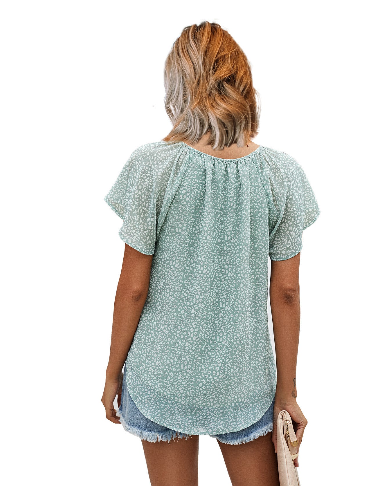 Women Blouses Butterfly Short Sleeves Shirt Summer Bow Lace Up Polka Dot Female Tops Ruffle Pullover Vintage Blusa