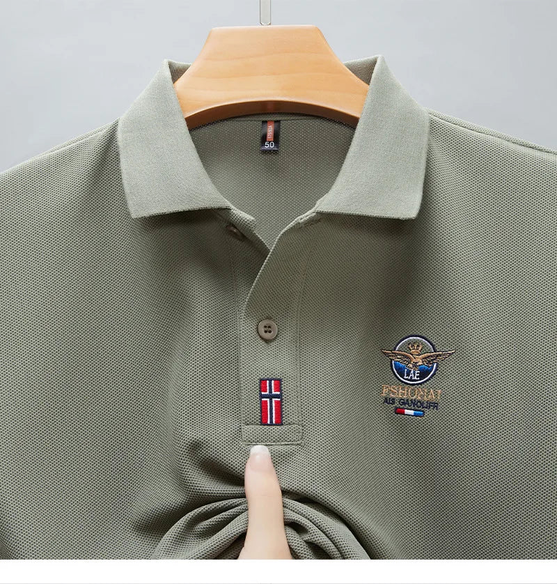 Short Sleeved Polo Shirt for Men in Summer 2025, New Business Casual Wrinkle Resistant Half Sleeved Lapel T-shirt, Loose and Iro