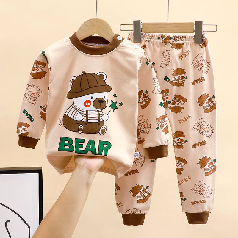 Boy Girl Pajama Set Cartoon Unicorn Long Sleeve Underwear Elastic Waist Pants Outfits for Kids Clothes Autumn Spring DS39