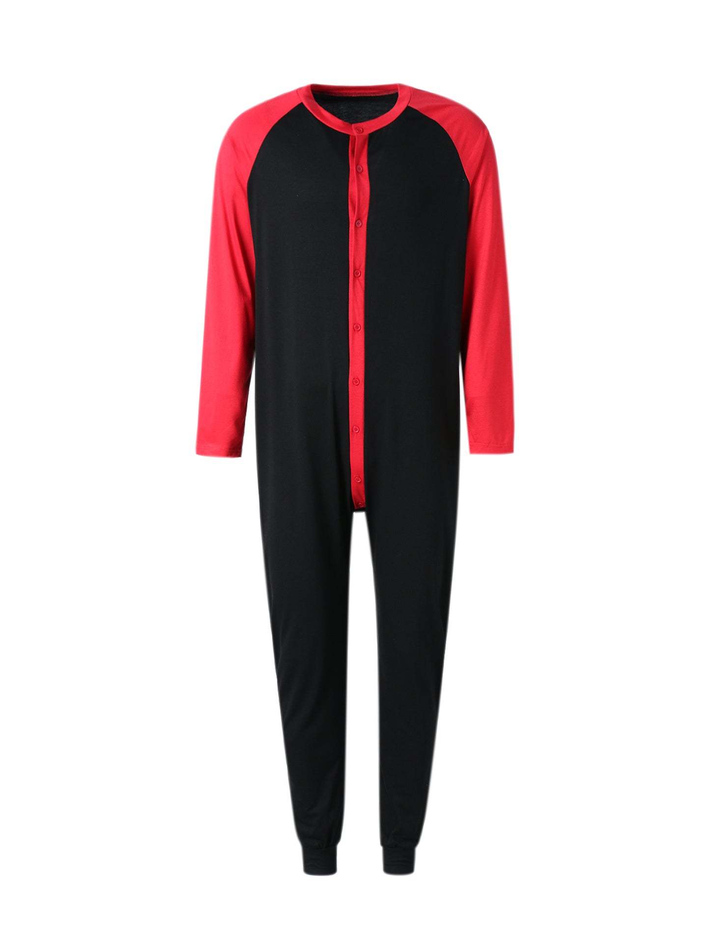 Men s Button Down s Pajama Long Sleeve Round Neck Color Block Jumpsuit Nightwear For Adults
