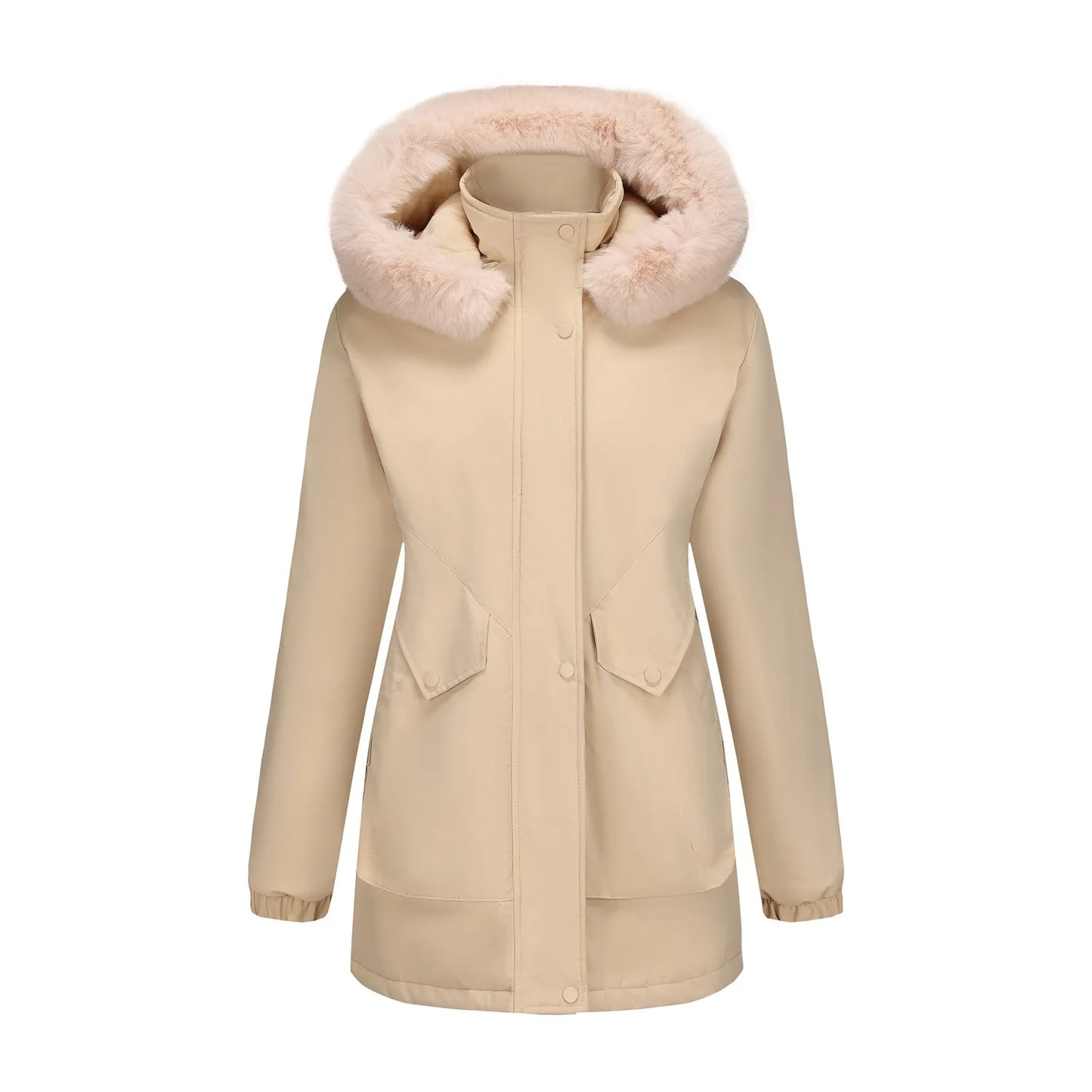 Cotton Coat Women 2025 Winter Mid-length Parka Plus Velvet Korean Style Large Fur Collar Plus Velvet Coat