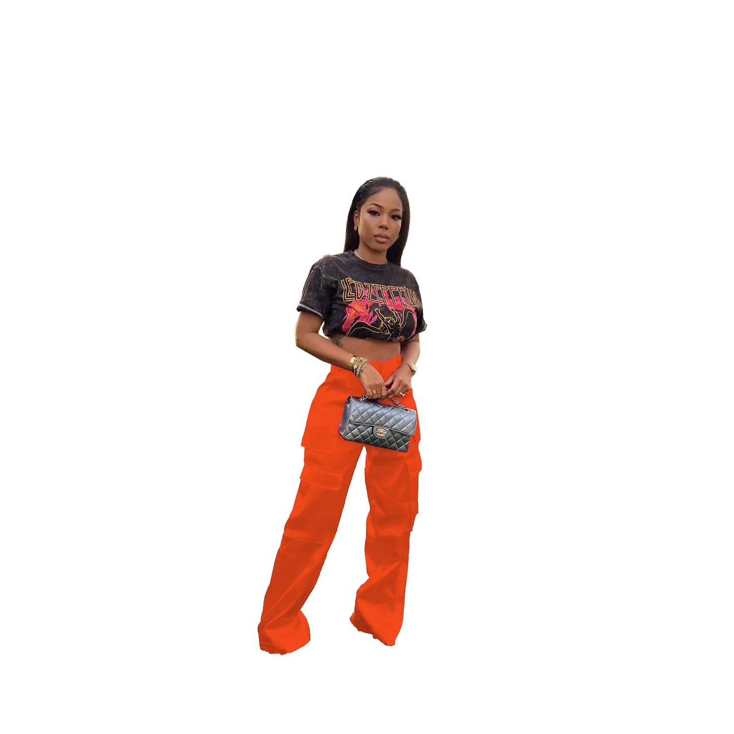 Women Pants Spring Summer Casual Satin Stretch High Waist Cargo Pants With Pocket Streetwear Solid Wide Leg Pants Flare Trouser