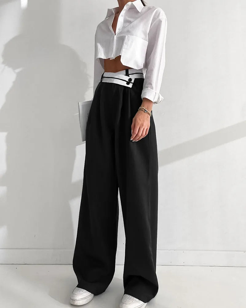 Women Pants Casual Wide Leg Pants for Women Black Suit Pants Office Lady Straight Pants High Waist Trousers Women Clothes Outfit