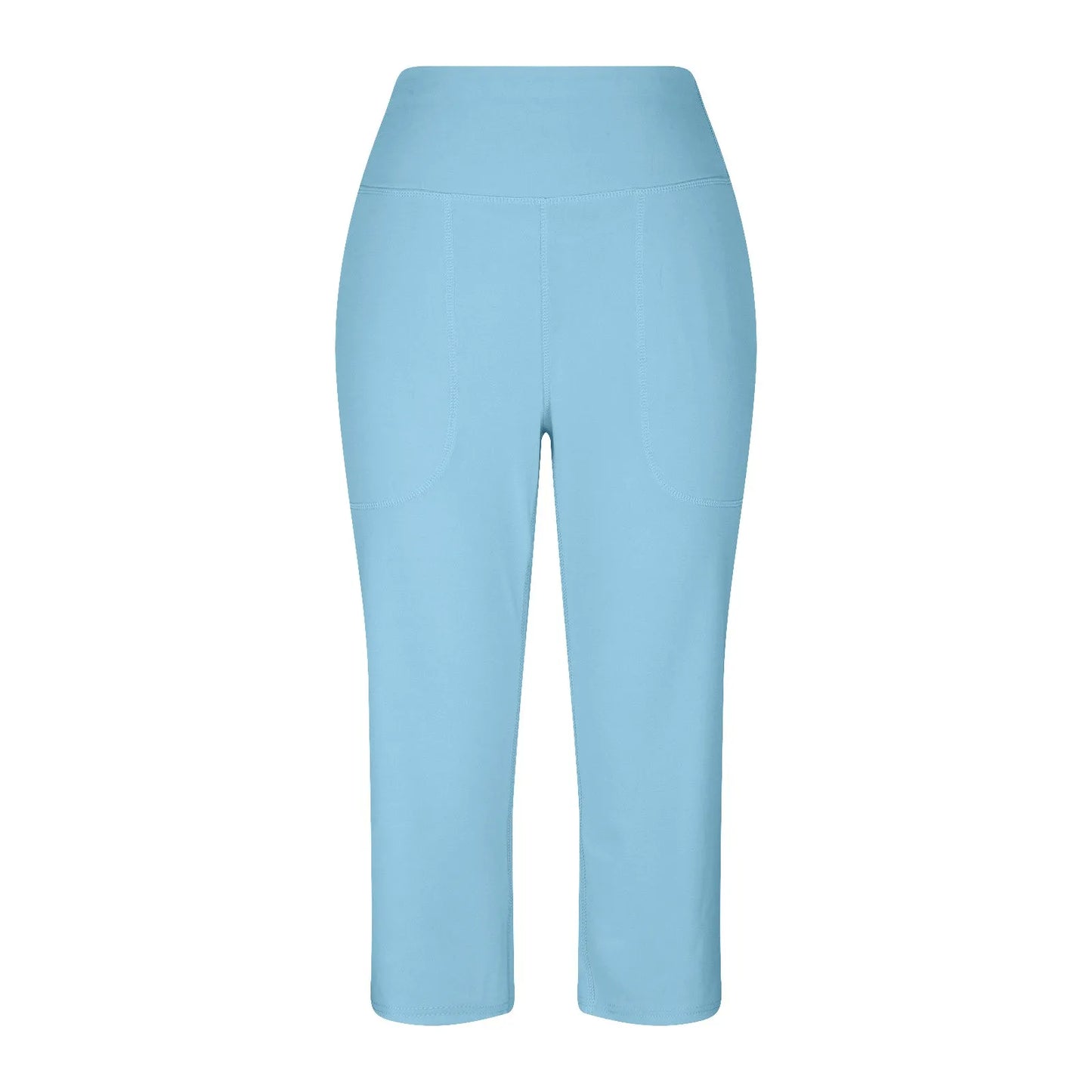 Casual straight sweatpants for women Elastic High Waist 3/4 Pants Sports Capris Leg Pants With Pockets Comfortable Trousers