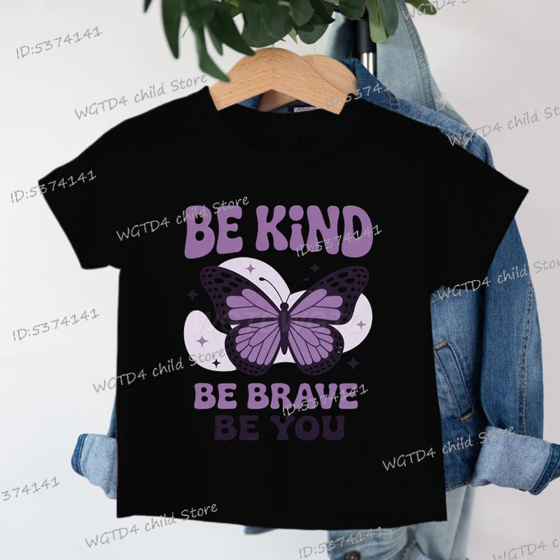 Children's Clothing Be Kind Be Brave Be You T-shirt Kids Retro Little Girl Quotes Graphic Tee Butterfly Lover Soft Cotton Tee