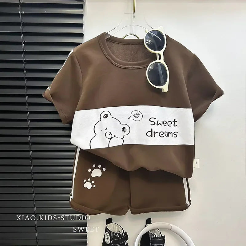 Kids Clothes Cotton Set Short Sleeve Suit Baby Girls Boys Set Summer Tops +short Children's Wear 2024 New