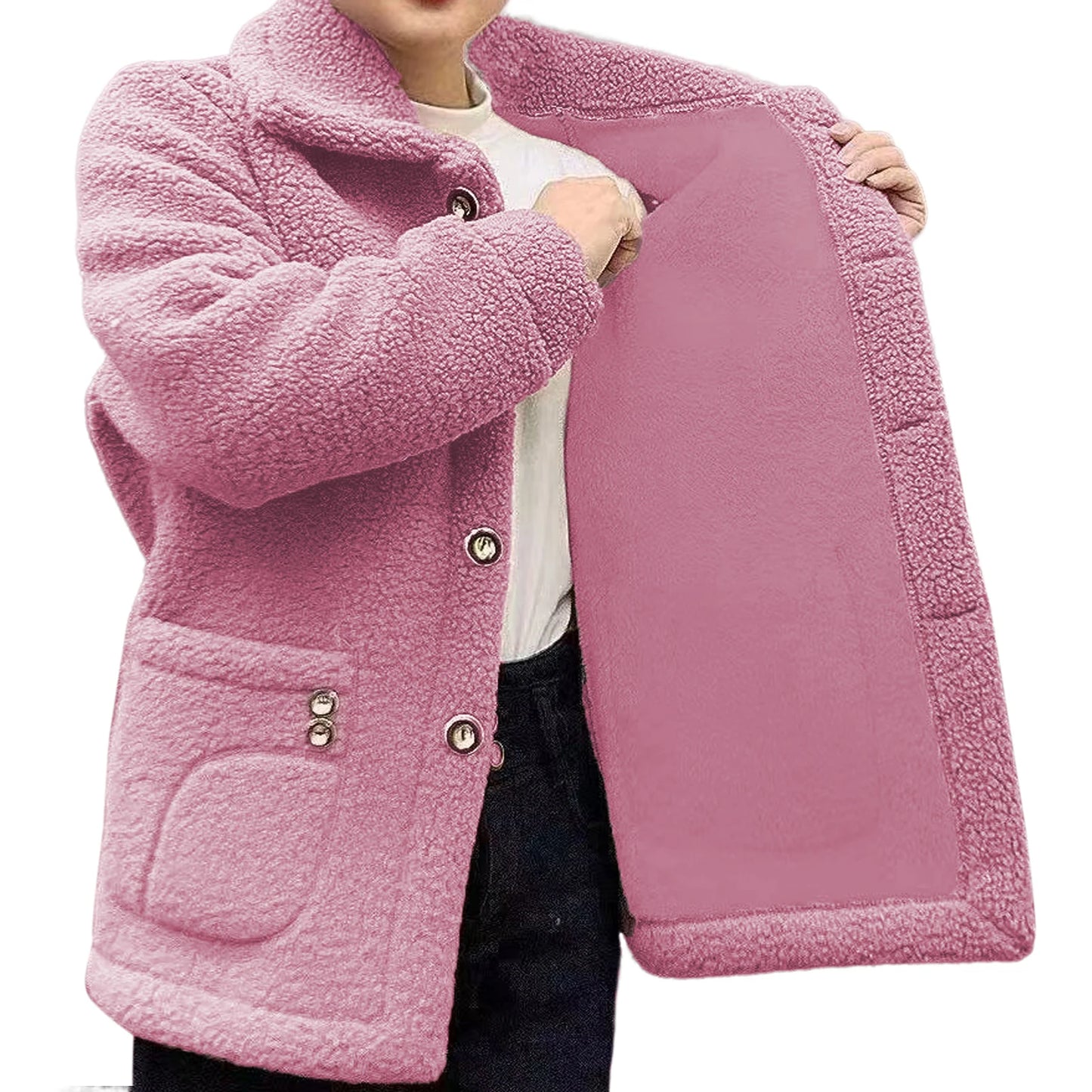 Women Jacket Coat Stylish Women's Lapel Jacket Coat with Imitation Lamb Wool Long Sleeve Thickened Outwear for Autumn Winter