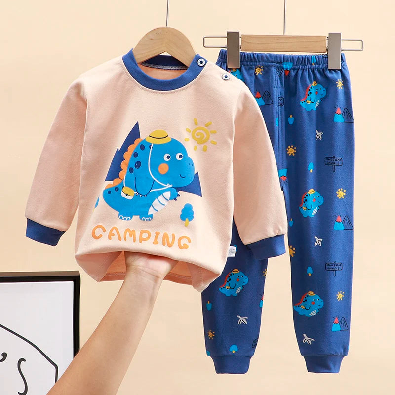 Boy Girl Pajama Set Cartoon Unicorn Long Sleeve Underwear Elastic Waist Pants Outfits for Kids Clothes Autumn Spring DS39