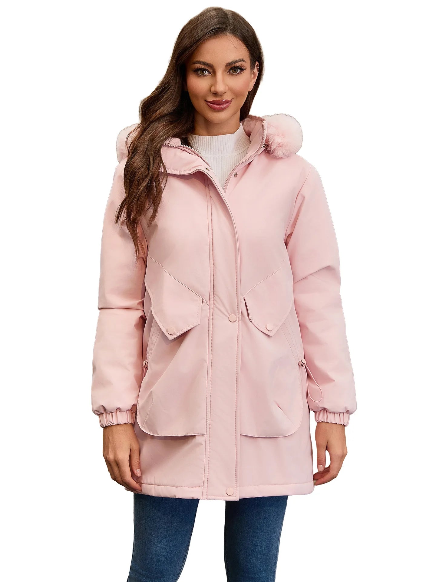 Cotton Coat Women 2025 Winter Mid-length Parka Plus Velvet Korean Style Large Fur Collar Plus Velvet Coat