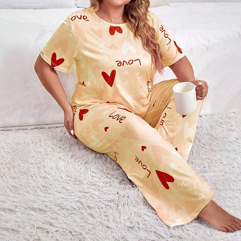 Pyjama Femme Ensemble Short Sleeve Sleepwear Woman Pajamas Set Home Wear Set Big Size Women's Pajamas Summer Ladies Pyjamas Pjs