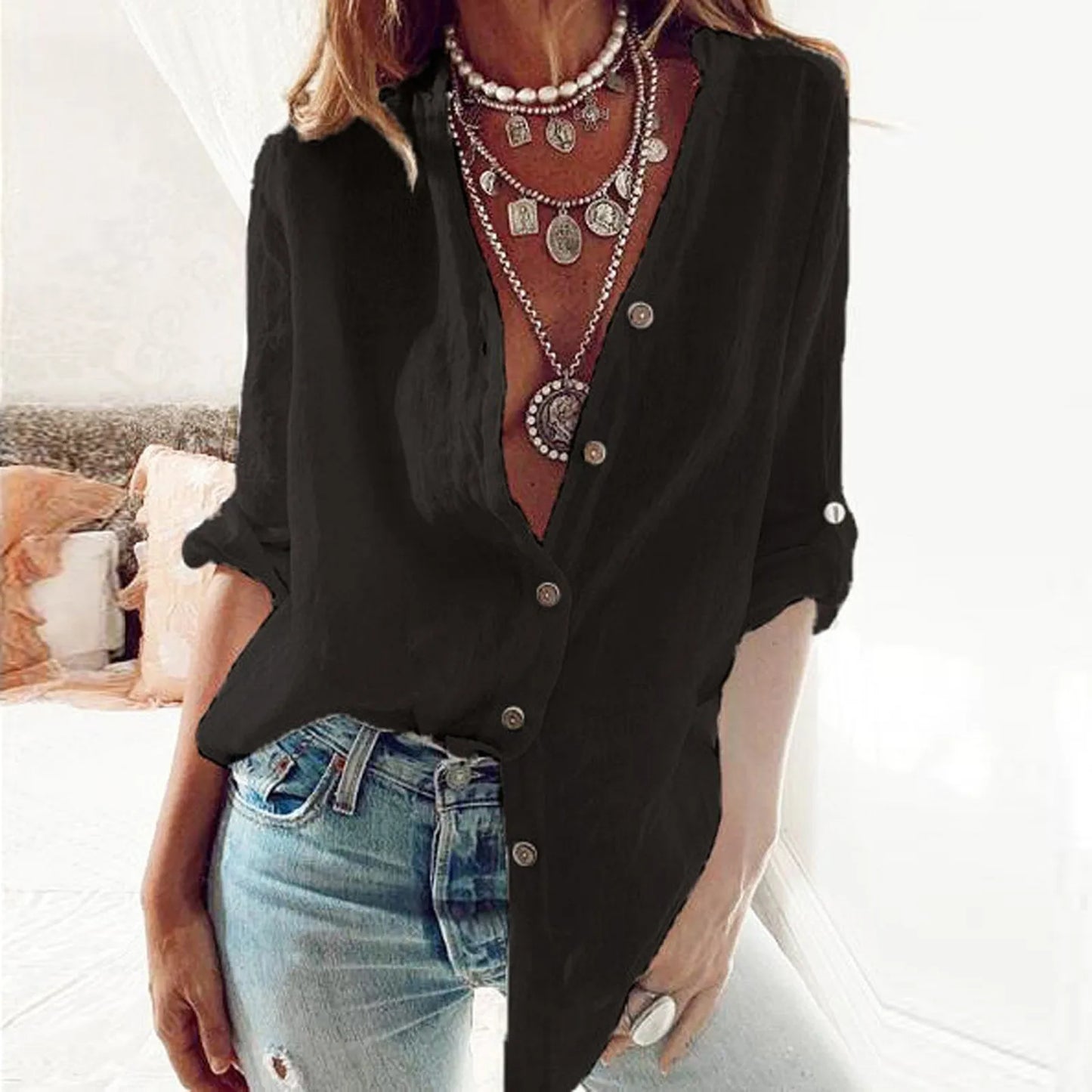 Autumn Cotton Linen Shirt Fashion Button Up Women Shirts White Casual Loose Tops Solid Top Shirt For Women Blusas Para Mujer
