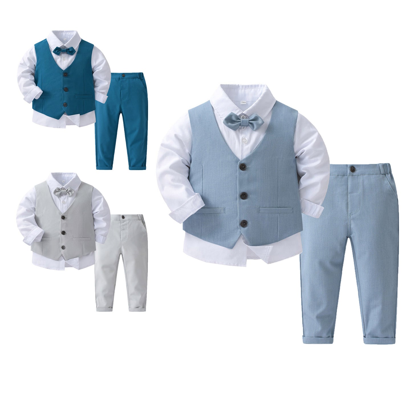 Boys Suits Gentleman Tuxedo Bow Tie Shirt Suit Vest Pants 4 Pcs Chic Toddler Baby Clothes Gentleman Outfit for Baptism Birthday