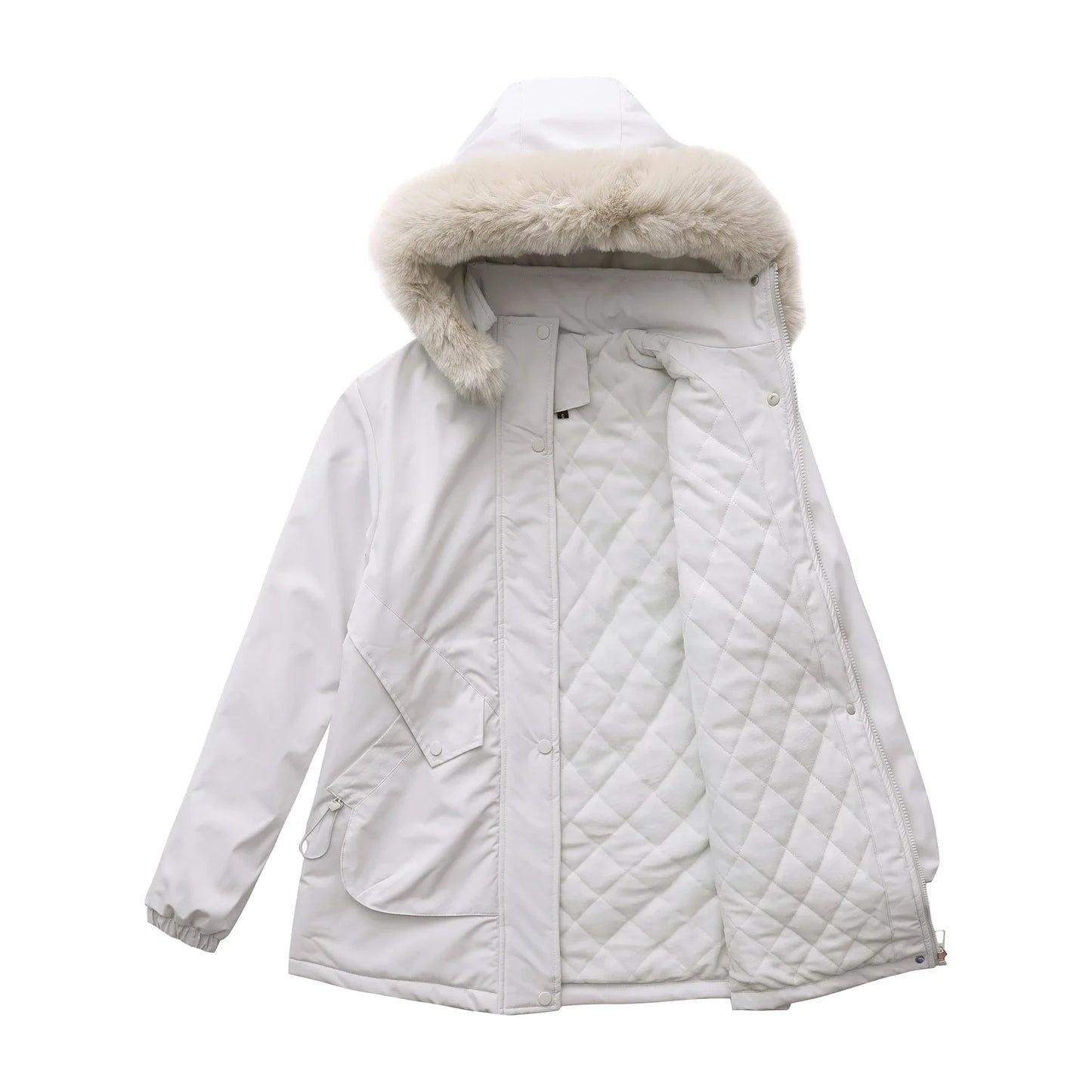 Cotton Coat Women 2025 Winter Mid-length Parka Plus Velvet Korean Style Large Fur Collar Plus Velvet Coat