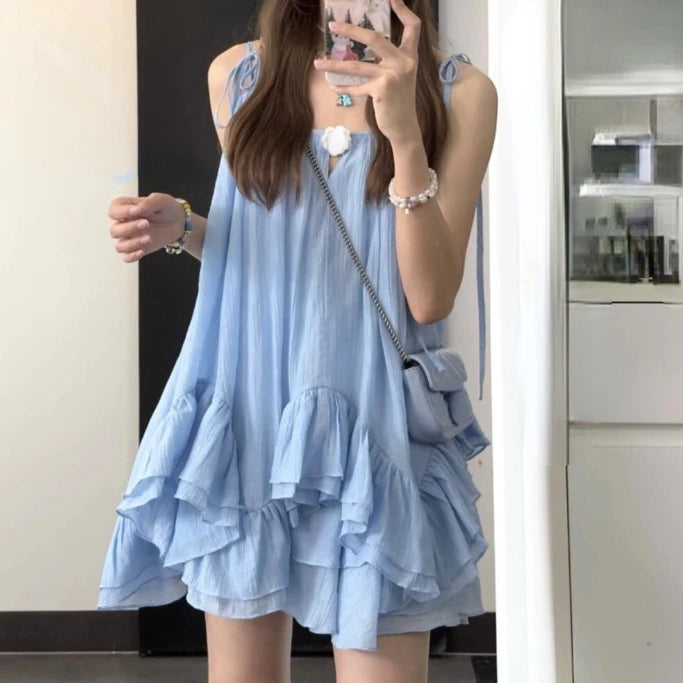 Women Clothes Summer Y2k Tops Sleeveless Solid Vest Irregular Ruffles Loose Camis Fashion Sweet Vintage Tanks 2025 Ropa Mujer