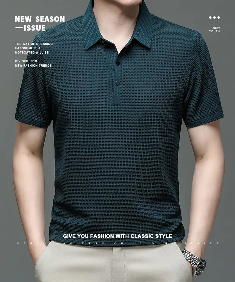 Summer Short Sleeve Polo Shirts Men Turn-Down Collar Anti-Wrinkle Solid Polos Tops Breathable Male Business Casual Tees Tshirts