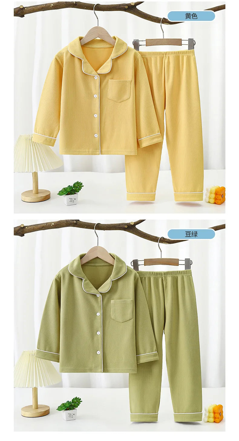 2024 Autumn Winter Children Pajama Sets Solid Color Sleepwear for Kids 1-16years Teen Pijamas Boys Girls Loungewear Baby Clothes