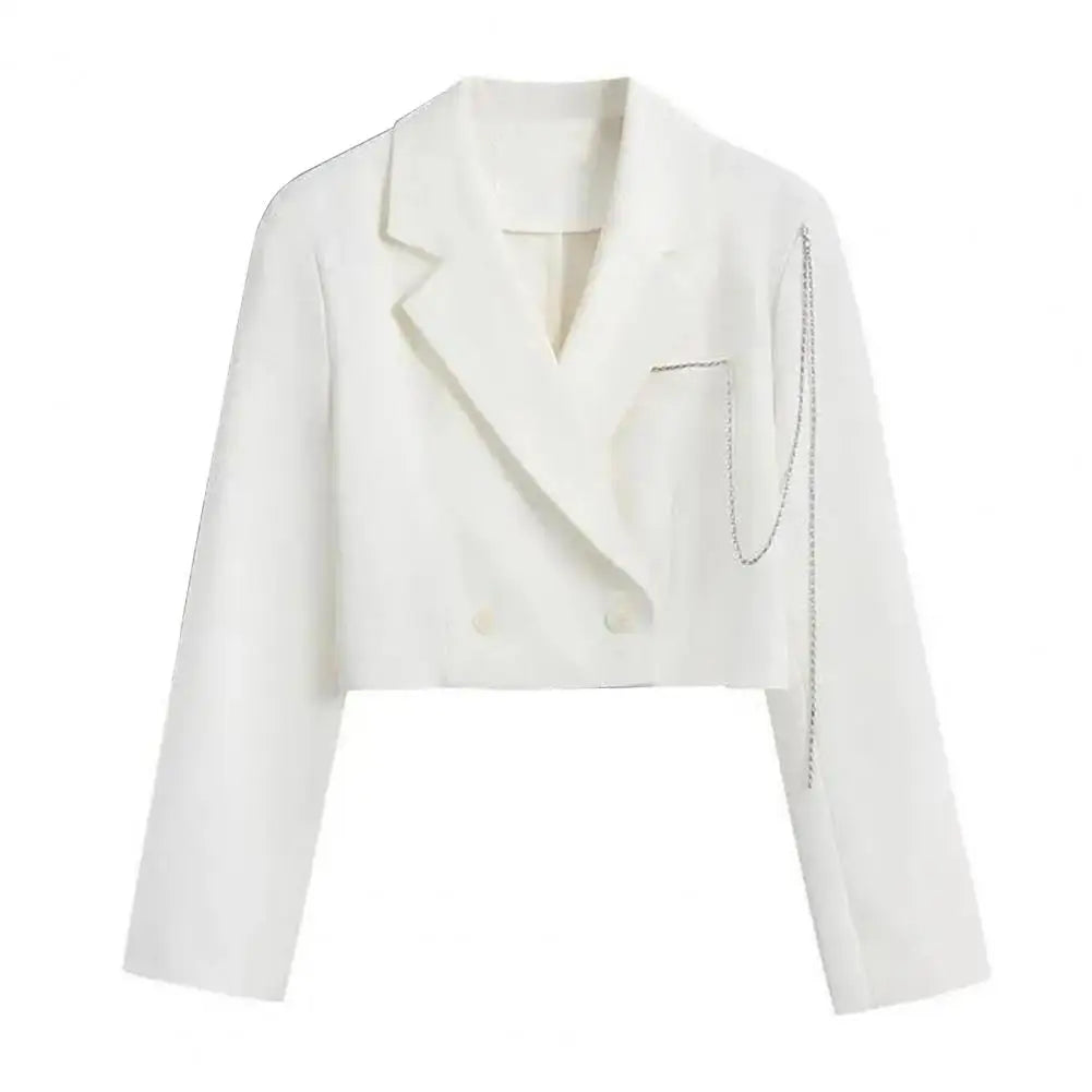 Women Lightweight Coat Elegant Double-breasted Women's Suit Coat with Chain Decor Notch Collar Formal Business Style for Ladies