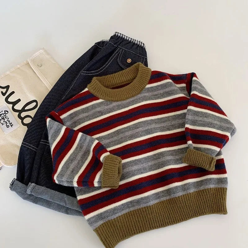 Kids Knitted Sweater 2025 Autumn Winter Wool Sweaters for Boys Striped Girls Pullovers Warm Children Cardigans Toddler Clothing