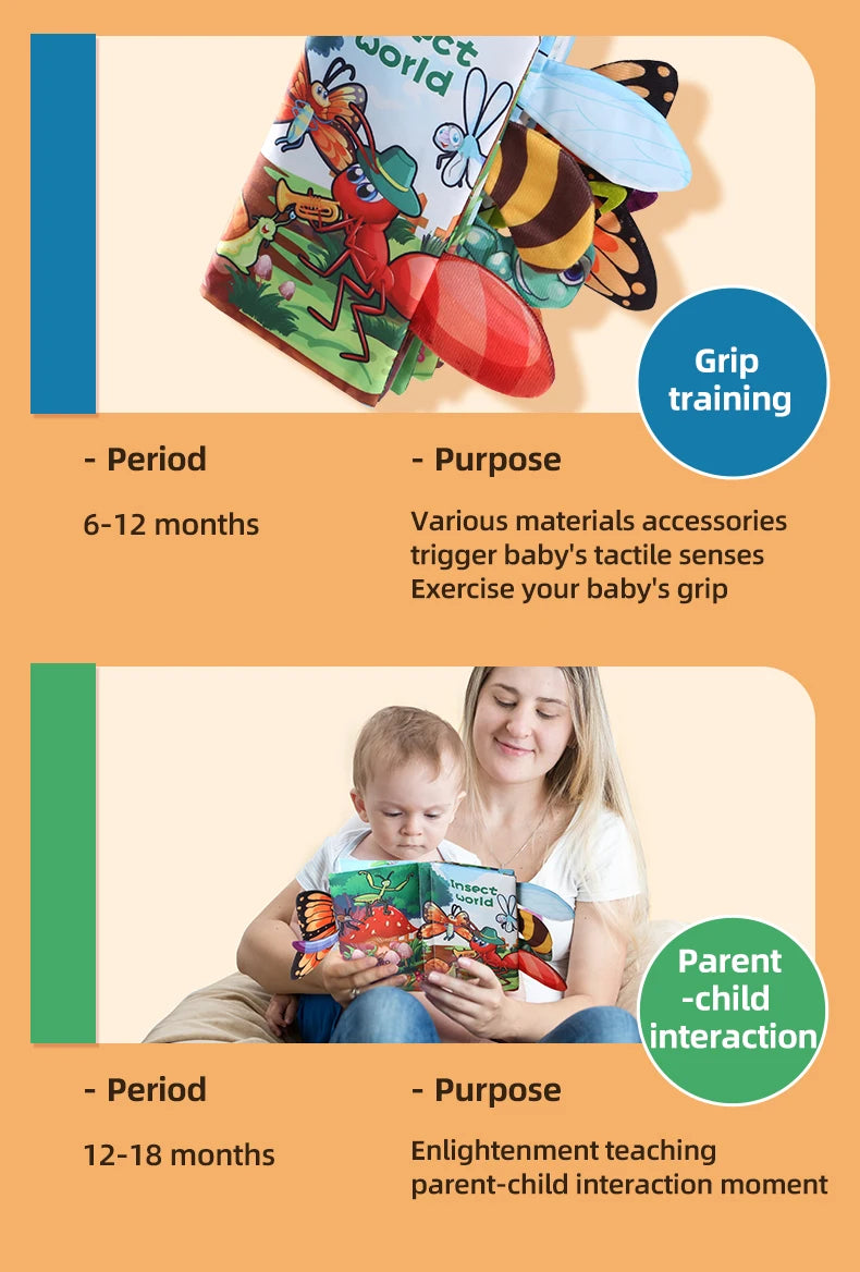 Baby Cloth Book 6 Pages 0-3 Year Old Early Education Parent-child Interaction Baby Toys For 0-3 Year Old Newborn Gifts