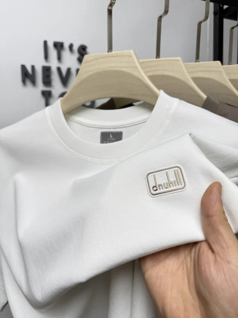 Men's short sleeved T-shirt 2025 summer hot item solid color round neck high-quality simple trendy casual base shirt for men top
