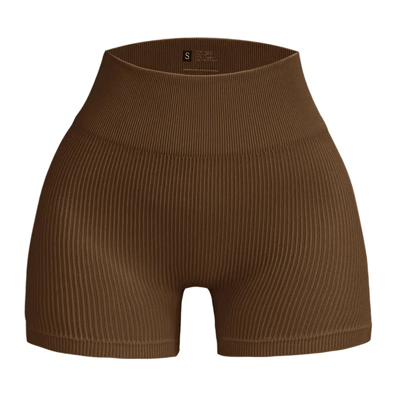 High-waisted Yoga Pant For Women, Designed To Lift And Shape, Tight-fitting With Solid Color And Ribbed Texture, Sports Shorts