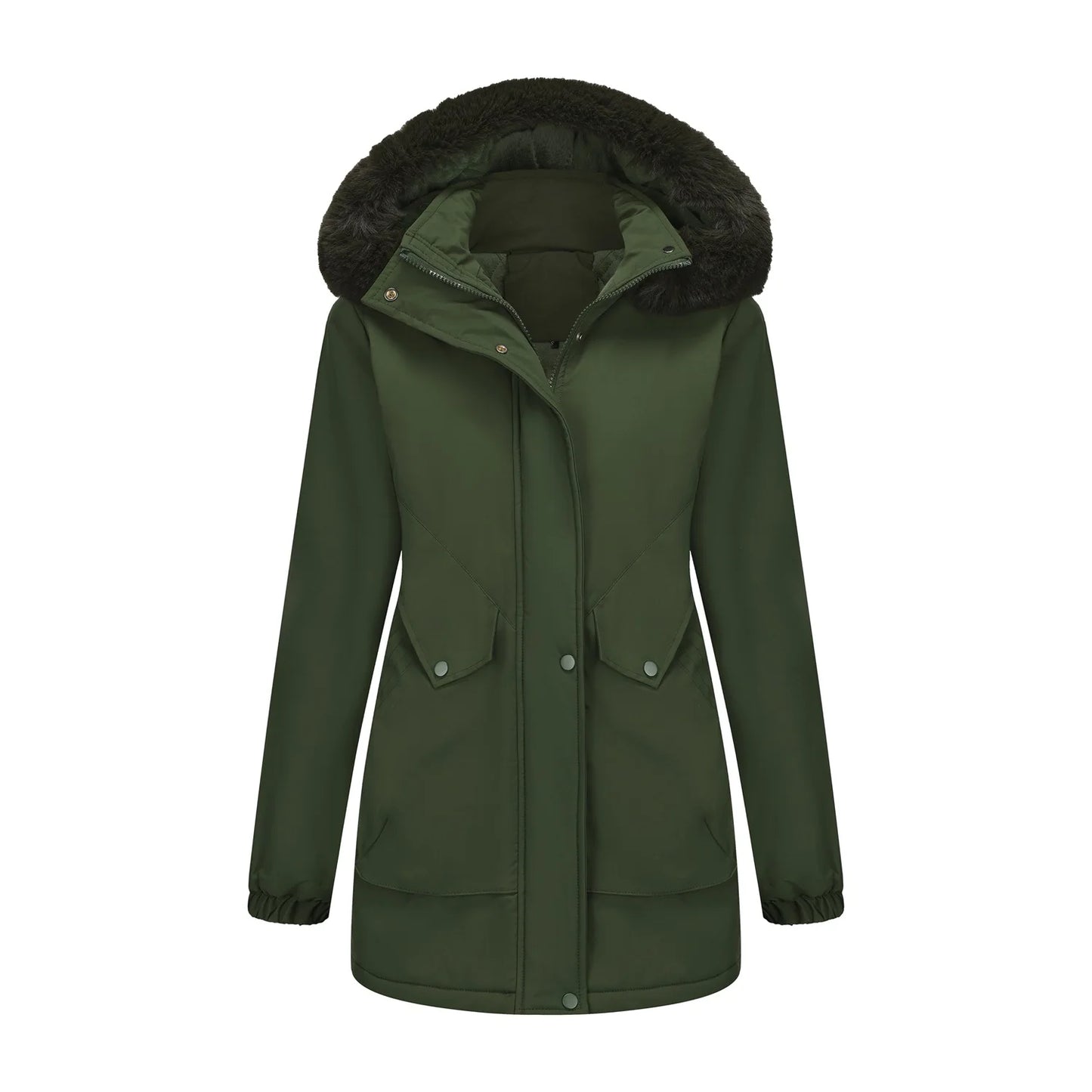 Cotton Coat Women 2025 Winter Mid-length Parka Plus Velvet Korean Style Large Fur Collar Plus Velvet Coat