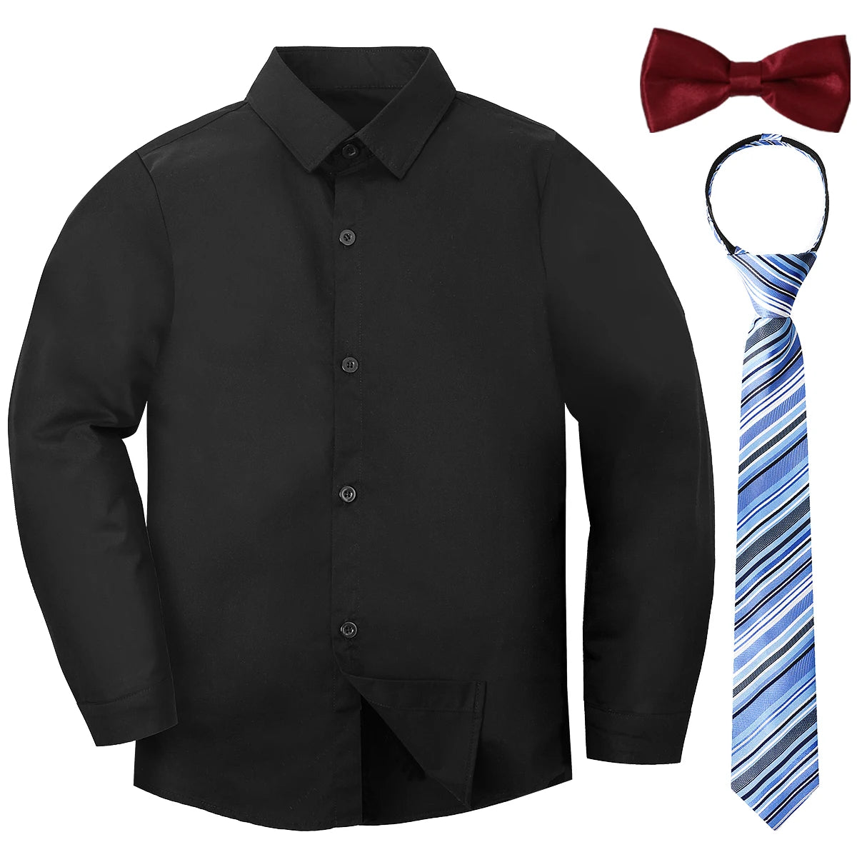 Boys Dress Shirt Kids School Uniform Long Sleeve with Bowtie Formal Gentleman Gift Perform Ceremony Clothes White 6 to 14 years