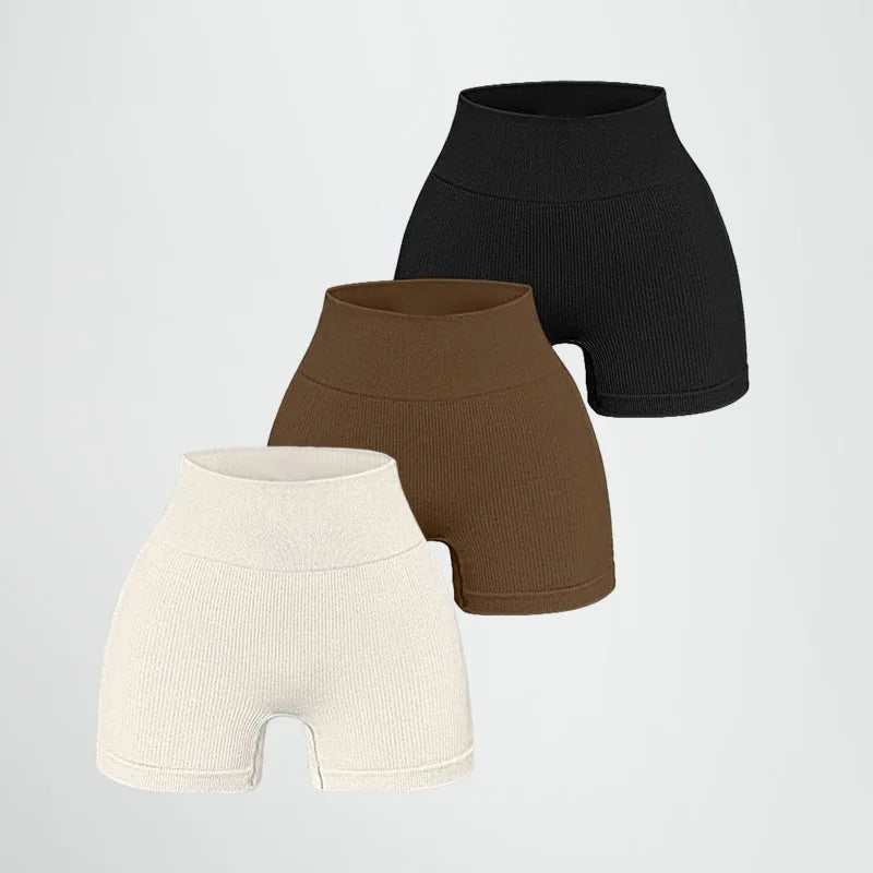 High-waisted Yoga Pant For Women, Designed To Lift And Shape, Tight-fitting With Solid Color And Ribbed Texture, Sports Shorts