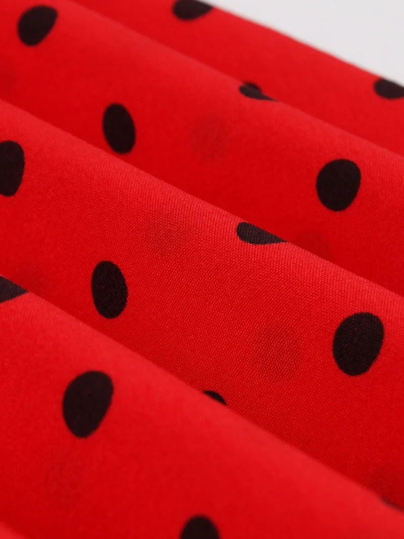 2025 New Women Party Dress Dot Print Sleeveless A Line 50s Evening Gowns Red A-line Tight Waist Prom Banquet Summer Midi Dress