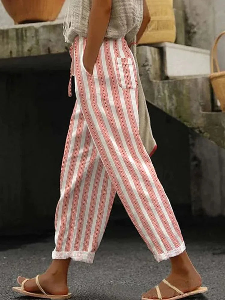 Women Pants New Summer Autumn Boho Style Sleepwear Wide Leg Pants High Waist Casual Female Calf-Length Clothes Loose Trousers