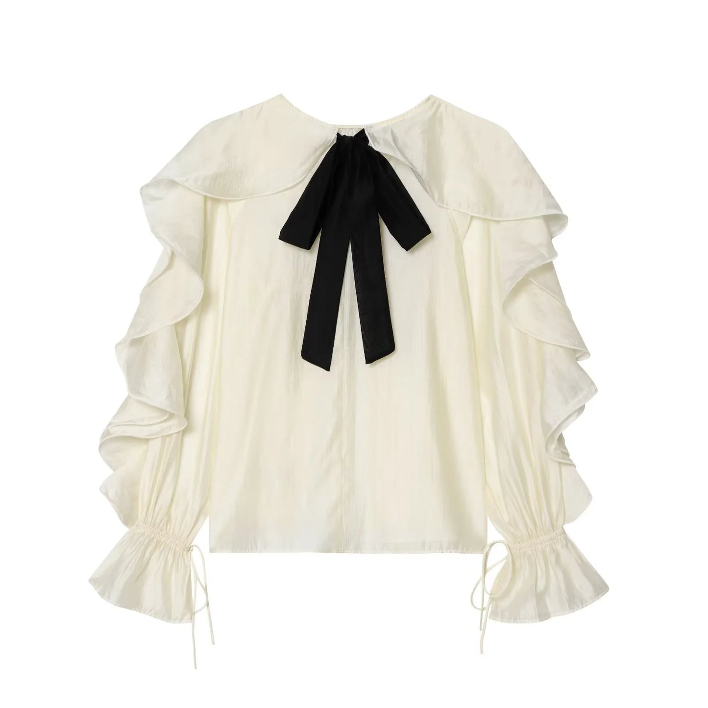 Summer 2025 new women's clothing with European and American style temperament contrasting color ribbon ruffle edge cover shirt