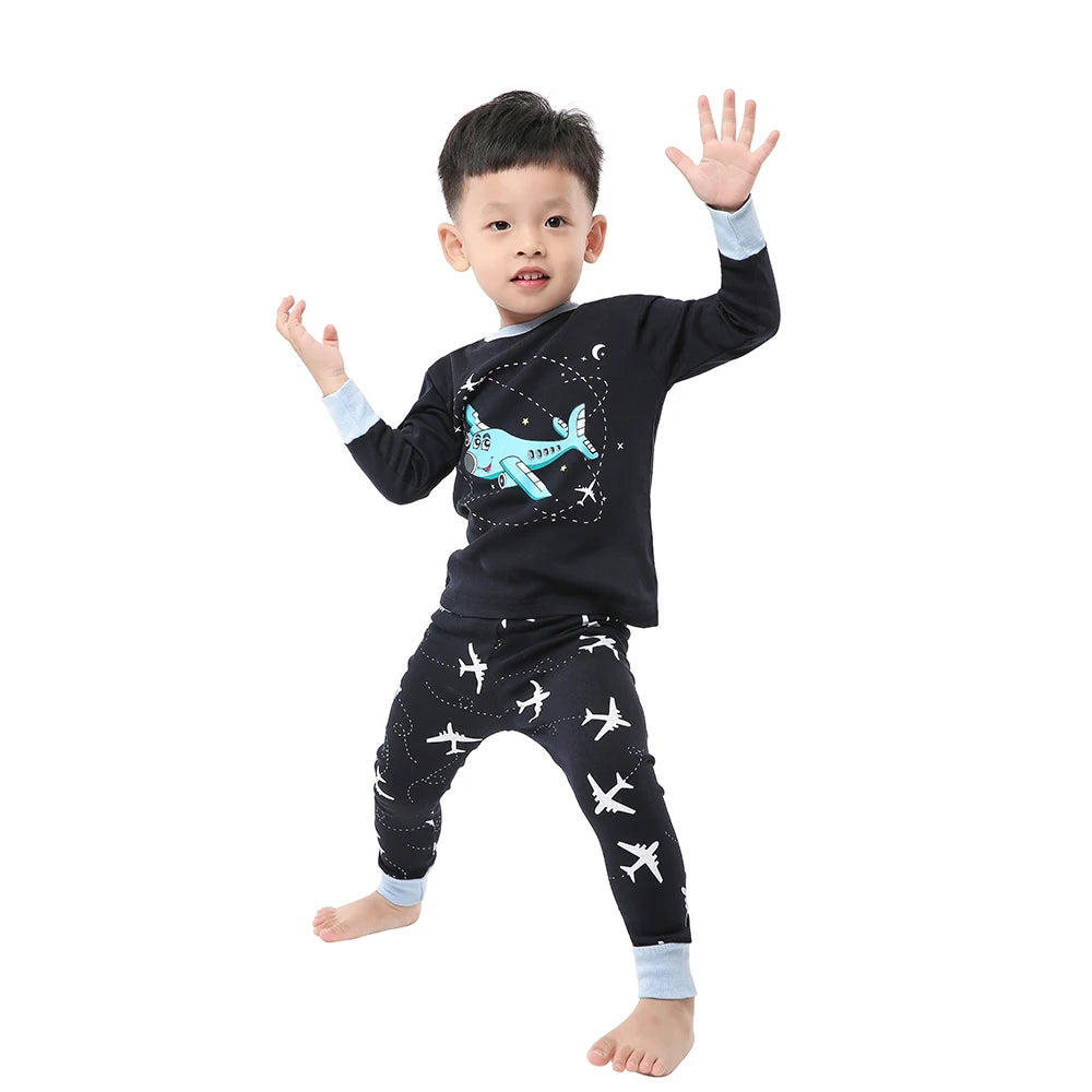 Boys Cartoon Pajamas Spring Autumn Long Sleevep Pijama Kids Airplane Motorcycle Pyjama Cotton Baby Homewear Underwear Clothes