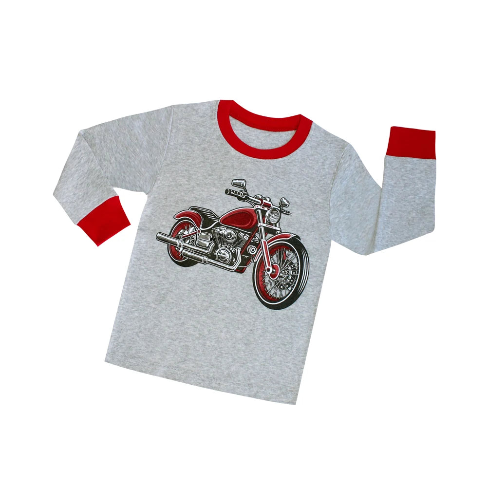 Boys Cartoon Pajamas Spring Autumn Long Sleevep Pijama Kids Airplane Motorcycle Pyjama Cotton Baby Homewear Underwear Clothes