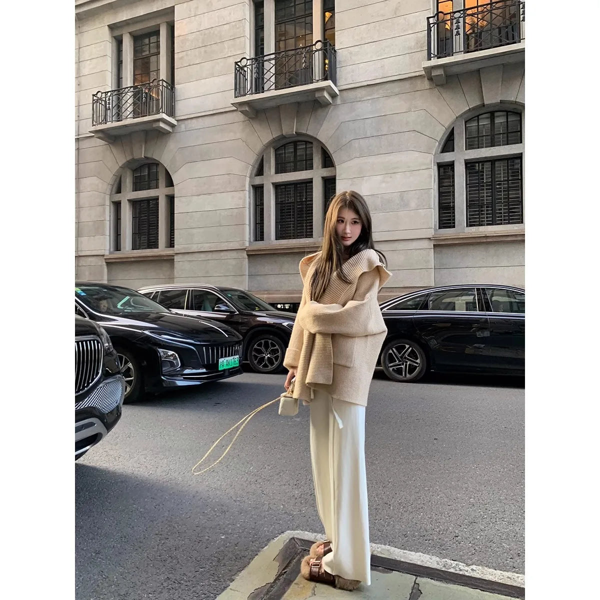 Knitted Pants Women Fashion Vintage Casual Capris Solid Loose Lace Up Wide Leg Pants Elastic Waist 2025 New Autumn Winter Pants