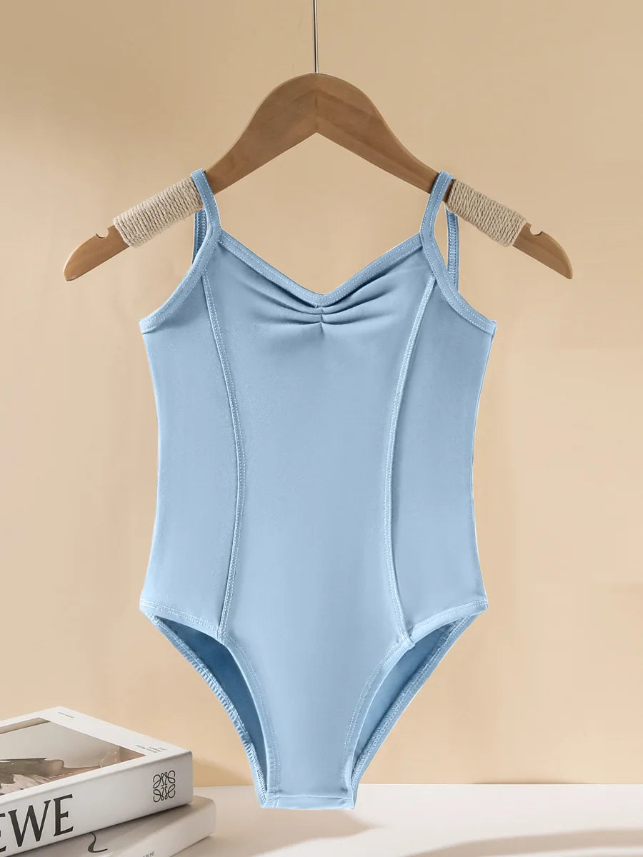 Girls' ballet dance clothes, girls' gymnastics clothes, girls' exercise clothes, V-back sling jumpsuits