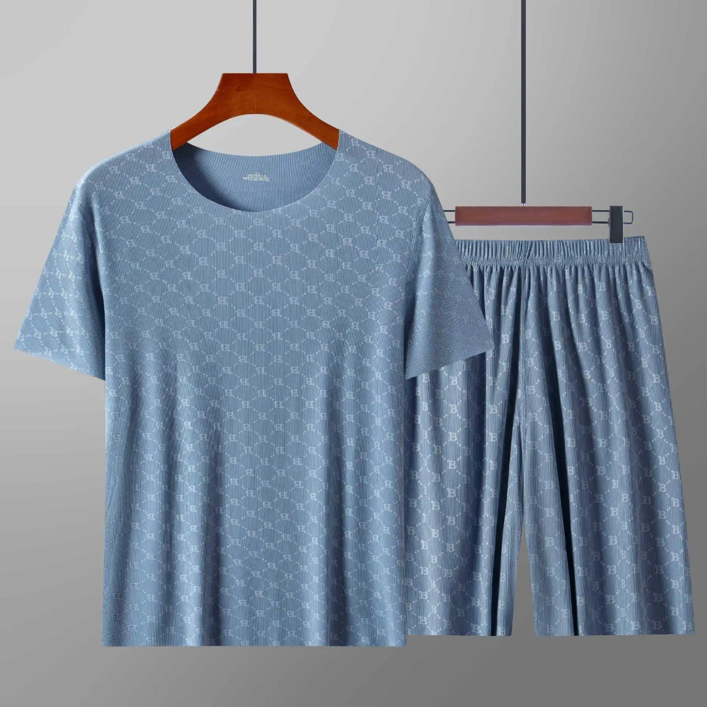 Summer Men's Pajamas Homewear Set Printed Ice Silk T-Shirt Short-Sleeved Modal Casual Pajamas Men's Pajama Trousers Thin Suit