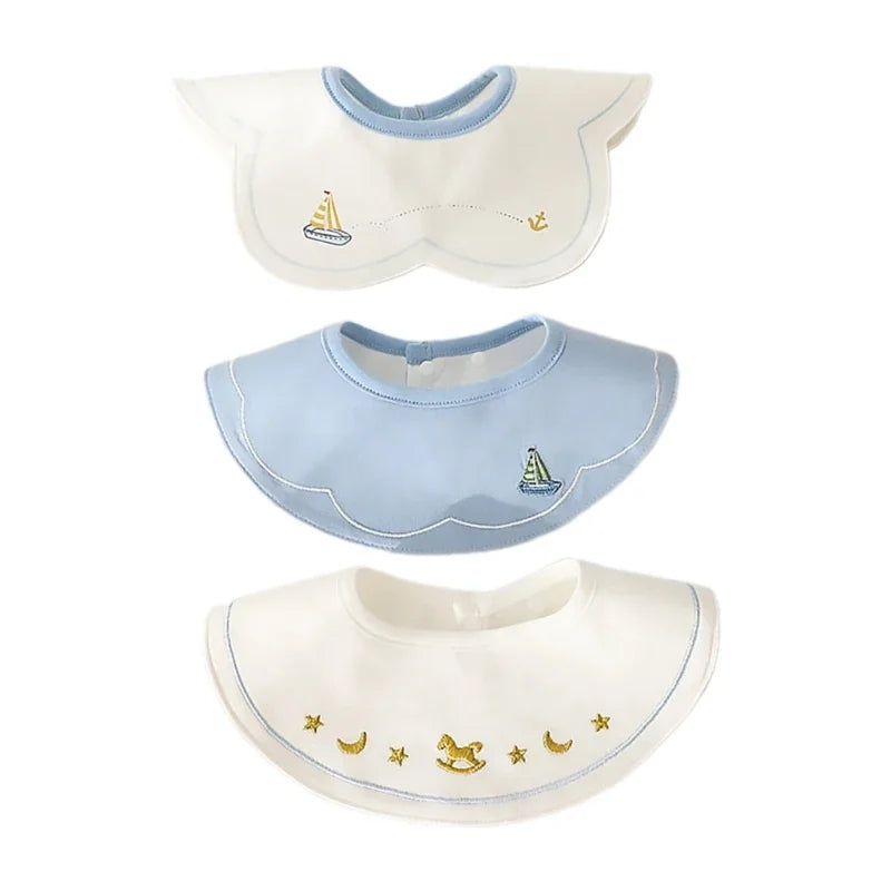 3Pcs Waterproof INS Korean Baby Cotton Bibs Cartoon Embroidery Burp Cloths Boys Girls Care Saliva Towel Kids Accessories