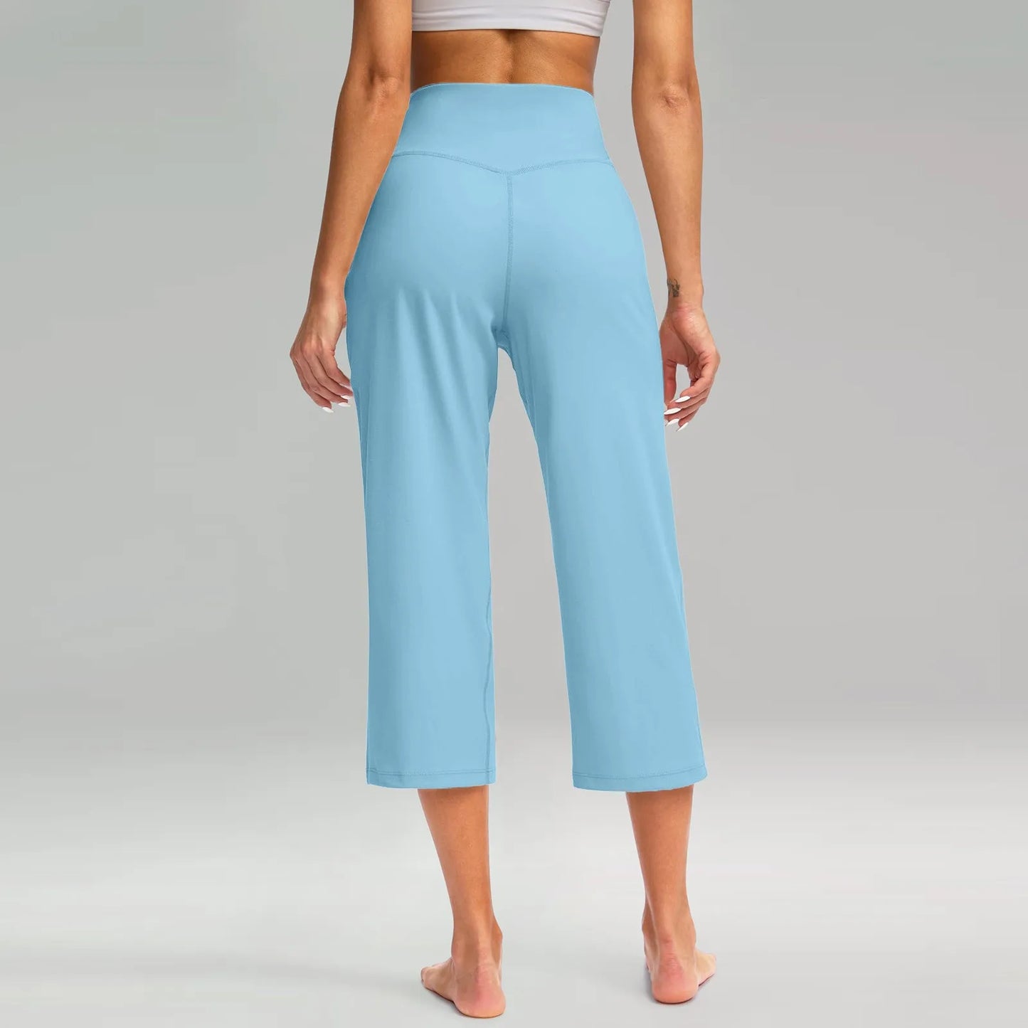 Casual straight sweatpants for women Elastic High Waist 3/4 Pants Sports Capris Leg Pants With Pockets Comfortable Trousers