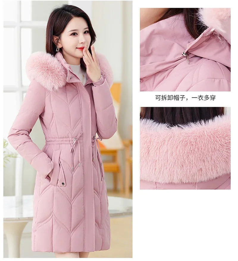 Women Down Cotton Jacket 2025 Mid Long Warm Ladies Outerwear Slim High-End Loose Women Winter Parka Coat Female Cotton Clothes