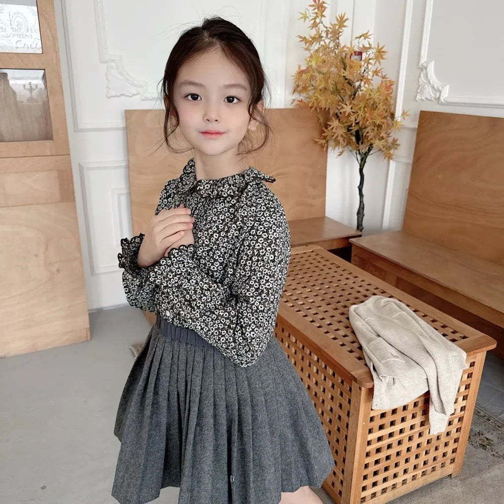kids girls clothes baby tops cotton shirts fashion clothes girls French retro printed long sleeved shirt