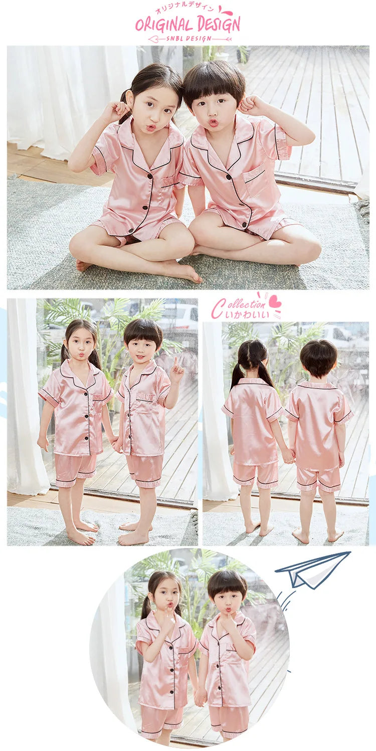 Pink Pajama Sets Short Sleeve T-Shirt Tops With Shorts Toddler Baby Sleeping Clothes Pijamas Sleepwear Boys Girls Kids Pyjamas