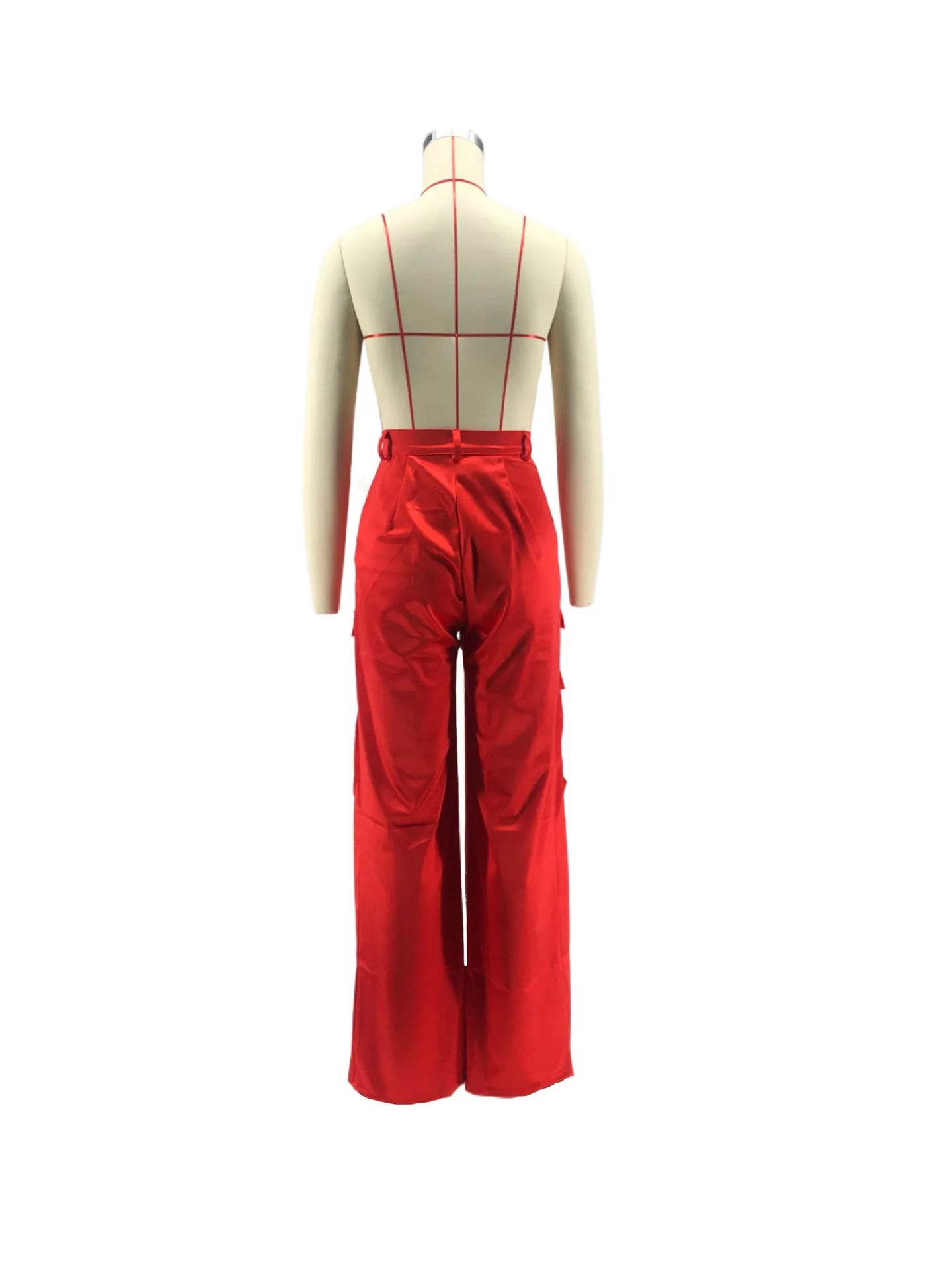 Women Pants Spring Summer Casual Satin Stretch High Waist Cargo Pants With Pocket Streetwear Solid Wide Leg Pants Flare Trouser