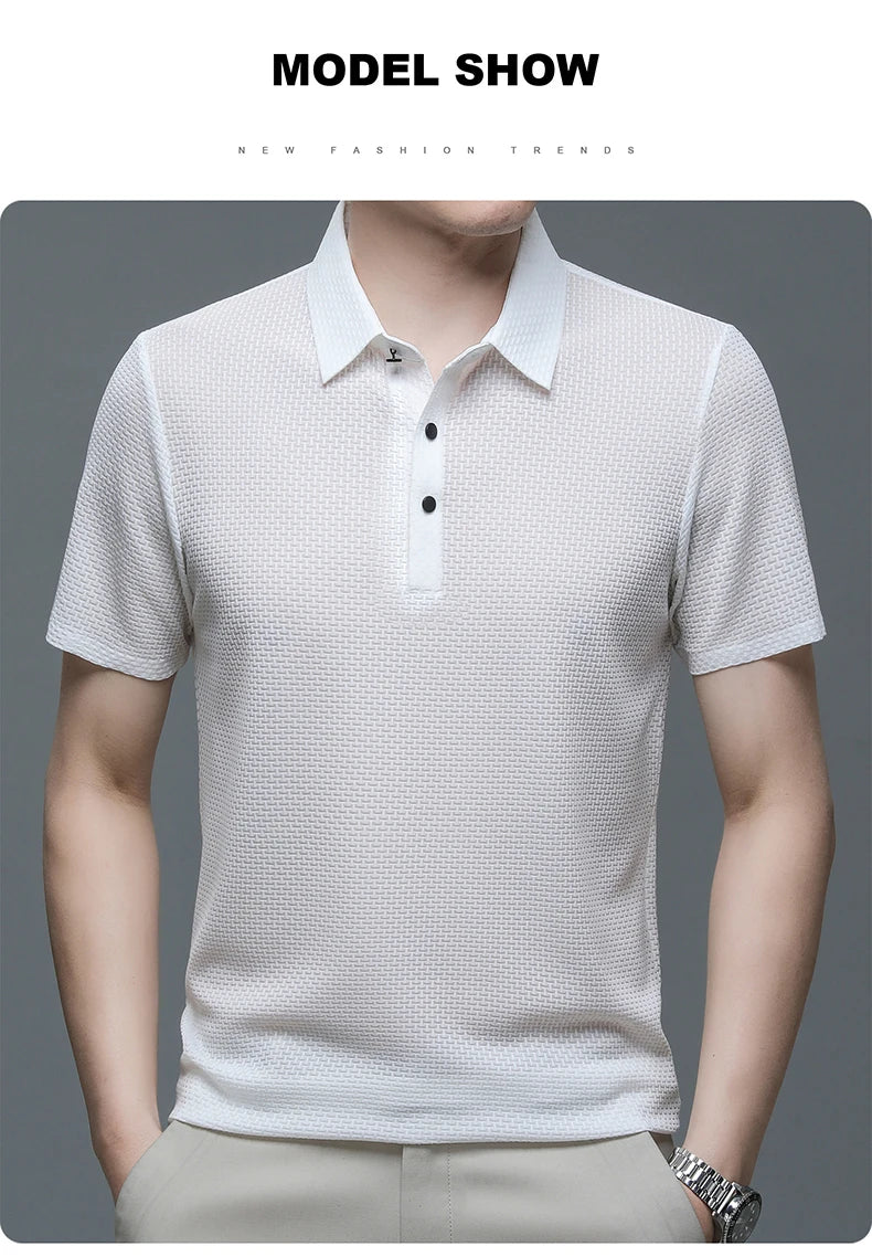 Summer Short Sleeve Polo Shirts Men Turn-Down Collar Anti-Wrinkle Solid Polos Tops Breathable Male Business Casual Tees Tshirts