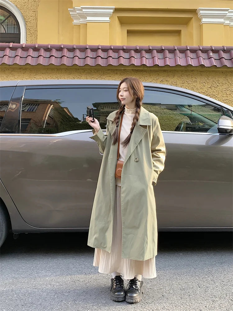 2025 Women's Coat Plus Size Mid-Length Jacket British Style Fashionable Temperament Spring Autumn Arrival Windbreaker Outerwear